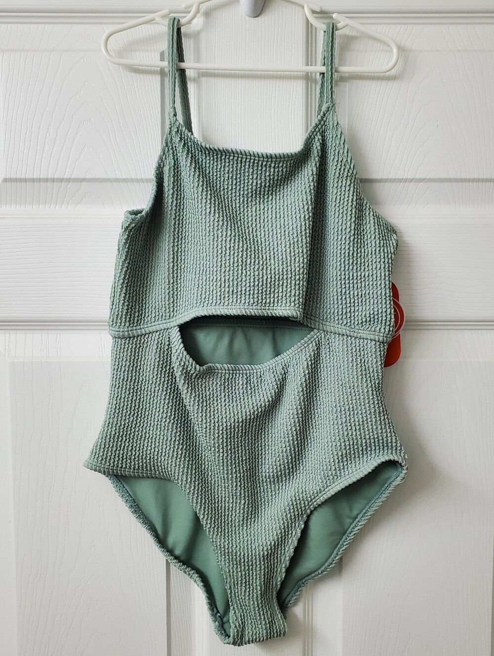 Wonder Nation Girl's Sage Green Textured Cutout One-Piece Swimsuit Size L 10-12